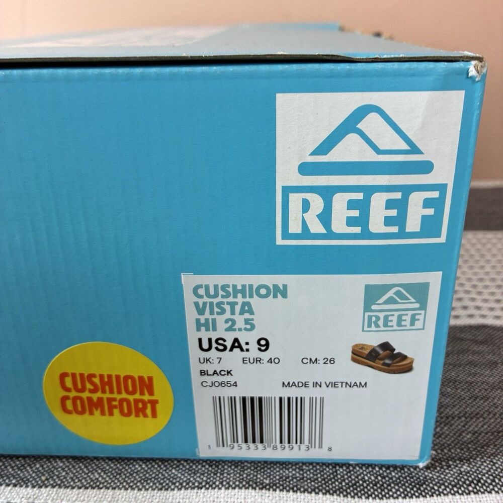 REEF Women’s Cushion Vista Hi 2.5 platform sandals Size 9 BLACK New With Box - Picture 2 of 10